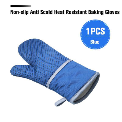 

1PCS Non-slip Anti Scald Heat Resistant Baking Gloves Silicone Cotton Thicken Oven Glove Kitchen Cooking ToolsBlue