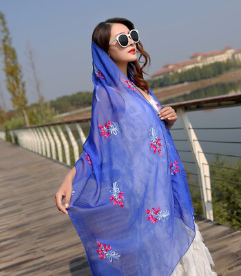 

Lavender simulation silk scarf wholesale embroidery flower chiffon scarves scarf dual-use spring&summer sunscreen beach towel