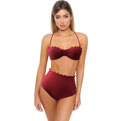

Strap bikini Womens tube top hanging neck navel high waist triangle split swimsuit