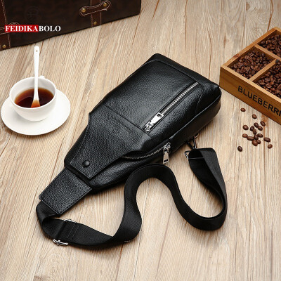 

Mens bag tide mens chest bag leather casual shoulder Messenger bag Korean version of the first layer leather bag small backpack