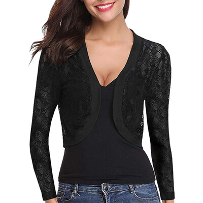 

Toponeto Womens Solid Open Front Long Sleeve Hollow Out Outwear Cardigan Coat Tops