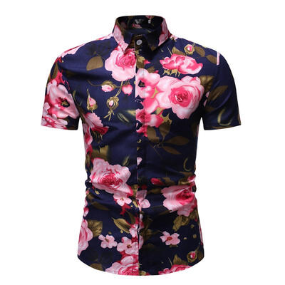

Mens Short Sleeve Floral Shirt Casual Button Down Print Beach Shirts