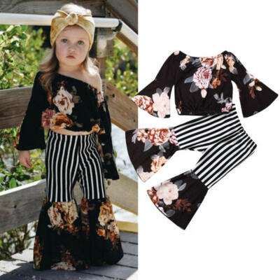 

Toddler Kid Baby Girl Solid Tops Shirt Flare Pants Leggings 2Pcs Outfits Clothes