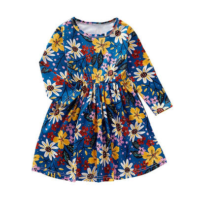 

Children Dresses Kids Girl Long Sleeve Sunflower Print O-neck Autumn Dress