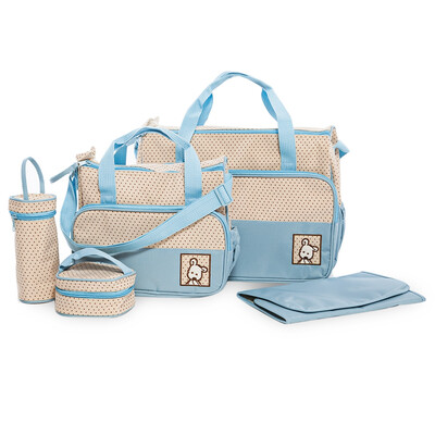 

5pcs Multifunctional Dot Babies Nappy Changing Mummy Handbag Diaper Pad Feeding Bottle Holder Food Bag