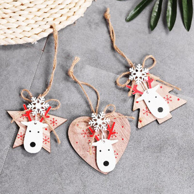 

3Pcs\Set Elk Snowflake Pendant Wood Christmas Xmas Tree Hanging Ornaments For Scrapbooking Crafts Diy Decor