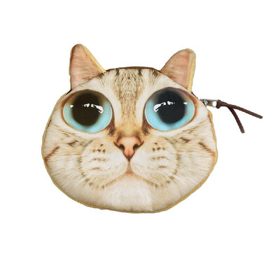 

Cute Fashion Women Mini Coin Purse Wallet Cat Animal Head Print Zipper Closure Small Clutch Bag