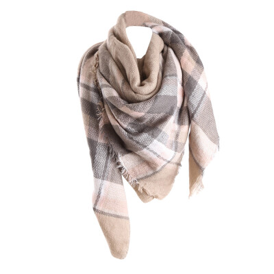 

Gobestart Women Winter Warm Color Stitching Long Wool Shawl Plaid Soft Neck Scarf