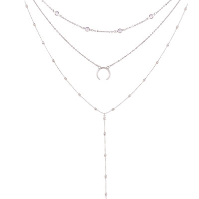 

3 Multi-layers Necklace Europe&the United Moon Necklace Pendant Chain Latest