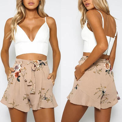 

Fashion Women Boho Floral Pants Summer Casual Shorts High Waist Beach Short Pants