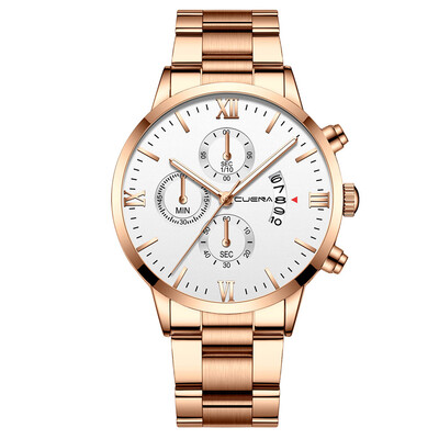 

Gobestart CUENA Mens Business Steel Belt Watch Three Eyes Six-Piece Calendar Quartz Watch