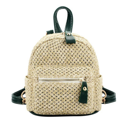 

Straw Backpack Women Mini Shoulder Bag Weave Hollow Beach Satchel Schoolbag