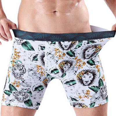 

Mens Floral Long Leg Boxer Briefs U-shaped Front Cotton Performance Underwear