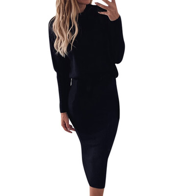 

Antumn Long Sleeve Top And Bodycon Skirt Set Slim Two Piece Set Without Belt