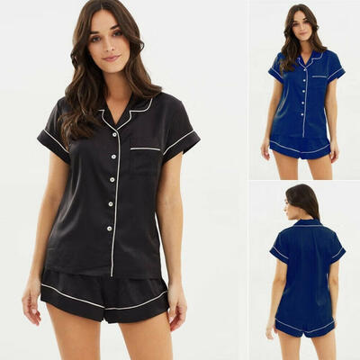 

Women&39s Satin Silk Pajamas Set Short Sleeve Button-Down Pj Set Sleepwear Loungewear 2PCs Pjs with Pocket Casual Outfits