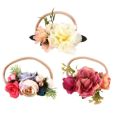 

3 PCS Baby Girls Floral Headbands Photography Props Elastic Flowers Crown Hair Bow Hair Accessories for Newborn Infant Toddlers Ki