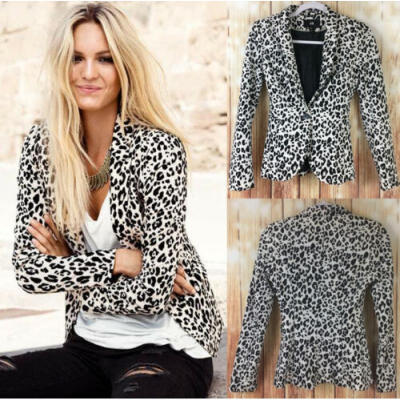 

Women Leopard Print Long Sleeve Suit Coat Blazer Jacket Outwear Tops Plus Size