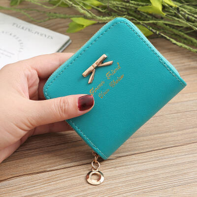 

Simple Small Mini Bowknot Zipper PU Card Pocket Coin Cash Wallet Short Purse Pouch