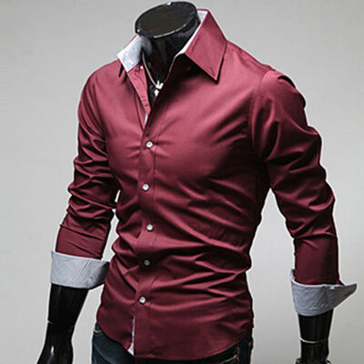 

Mens Long Sleeve Slim Fit Dress Shirt Business Work Luxury Formal Casual T-shirt
