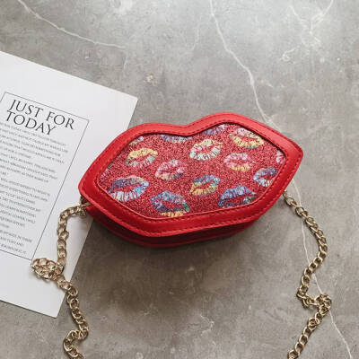 

New Fashionable Creative Lip Style Small Shoulder Bag Kids Children Chain Bag Women Girl Mini Crossbody Bag Red Lip