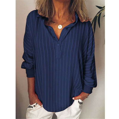 

Womens Baggy Casual Loose Fit Long Sleeve T-Shirts V Neck Tops Blouse Plus Size
