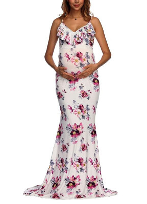 

Sweet Maternity Ruffled Sling Printed Dress