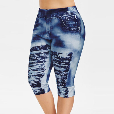 

Tailored Women Fashion High Waist Yoga Pants Plus Size 3D Ripped Jean Print Legging