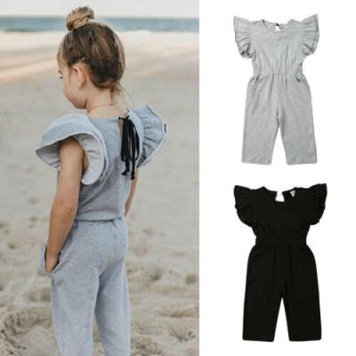 

US Kid Baby Girl Clothes Ruffle Short Sleeve Romper Jumpsuit Cotton Solid Outfit