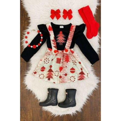 

UK Kid Baby Girls Dress Clothes Christmas Tops T-shirts Skater Skirt Outfit Set
