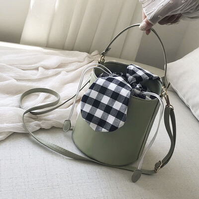 

2019 new Mori little fairy plaid bow handbag casual fashion wild single shoulder slung bucket bag