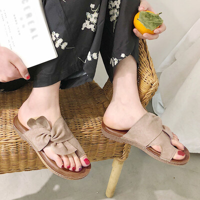 

Rose Womens Fashion Flats Flip Flops Butterfly-knot Slippers Beach Roman Slipper
