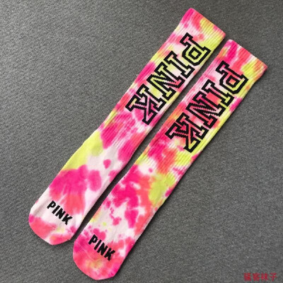 

Cheer Socks Letter Cotton Stockings Long Cheerleader Breathable Personality Knee Socks Medias Pink 2 Piece