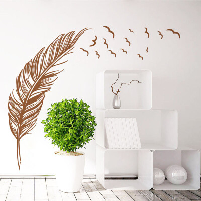 

Gobestart New Wall Sticker Birds Feather Bedroom Home Decal Mural Art Decor Brown