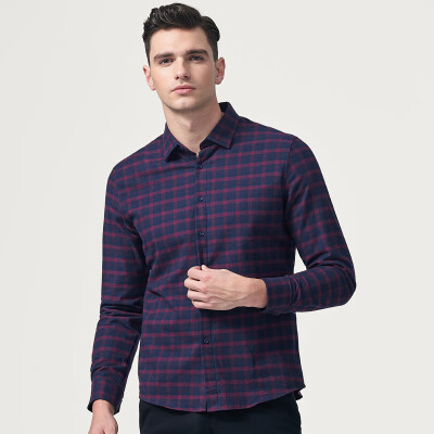 

Seven wolves long-sleeved shirt mens new business casual mens square collar plus velvet cotton plaid long-sleeved shirt mens 102 dark blue 17050AL