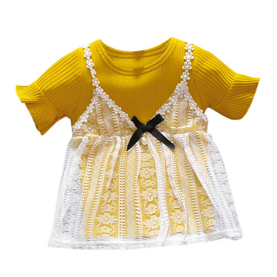 

Summer Cute Princess Baby Dress Lace Fake 2 Pieces Short Sleeve O Neck Lovely Dress