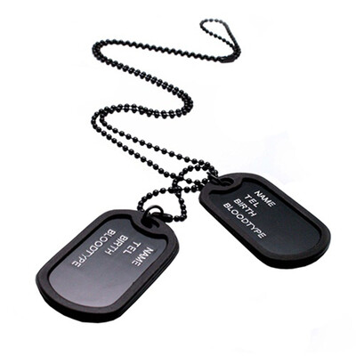 

Military Army Style Black 2 Dog Tagss Chain Mens Pendant Necklace