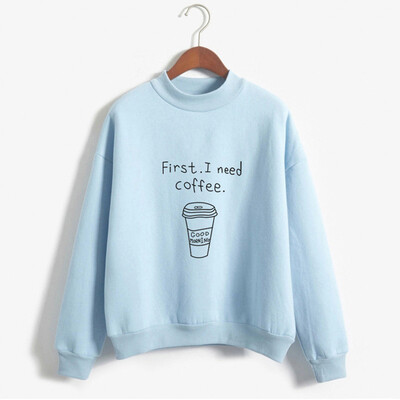 

Starmoon Women O-Neck Solid Color Coffee Cup Pattern Long Sleeve Plus Velvet Sweatshirt