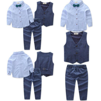 

3PCS Gentleman Style Toddler Kid Baby Boy Cotton Shirt Vest Bowtie Clothes Suit