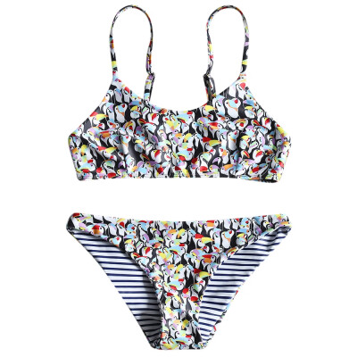 

Flounce Penguin Print Bralette Bikini Set