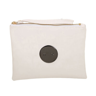

Fashion Women Solid Color Signature Badge Disc Faux Leather Wristlet Clutch Bag