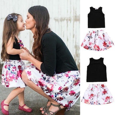 

Toddler Baby Girls 2Pcs Princess Outfits Black Sleeveless Tops VestFloral Short Dress Party Prom Pageant Clothes Fit For 2-6T