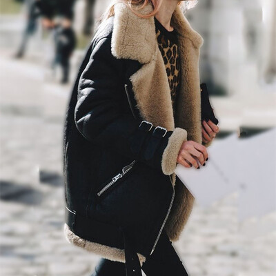 

Womens Coat Jacket Faux Leather Fur Motorcycle Coats Slim Fit Casual Winter