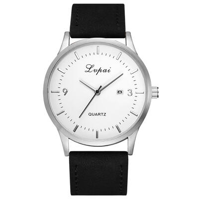 

Fashion Leather Strap Quartz Watch Men Large Round Dial Analog Wristwatch