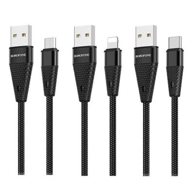 

Borofone BU10 Universal USB To Type-C Micro USB Lightning Nylon Braided Charging Data Cord Cable-MICRO USB