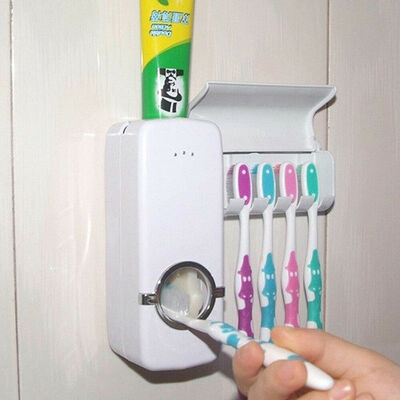 

Auto Automatic Toothpaste Dispenser5 Toothbrush Holder Set Wall Mount Stand New