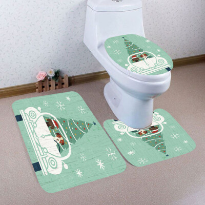 

〖Follure〗3PCS Christmas Bathroom Non-Slip Pedestal Rug Lid Toilet Cover Bath Mat Set