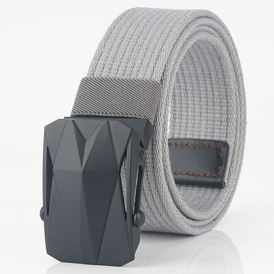 

Smooth Buckle Men belt Black sports car buckle quality Solid Color Canvas belt Weaving Wear resistant Wild Casual belt 115 cm