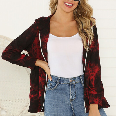 

Toponeto Fashion Women Casual Ruffled Zipper Hoodie Printed Long Sleeve Tops Jacket Coat