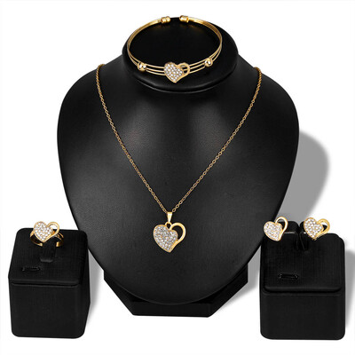 

Exquisite Love Alloy Diamond Necklace Earrings Rings Bracelet Set