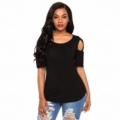

Solid color round neck short-sleeved bottoming shirt casual simple straight top